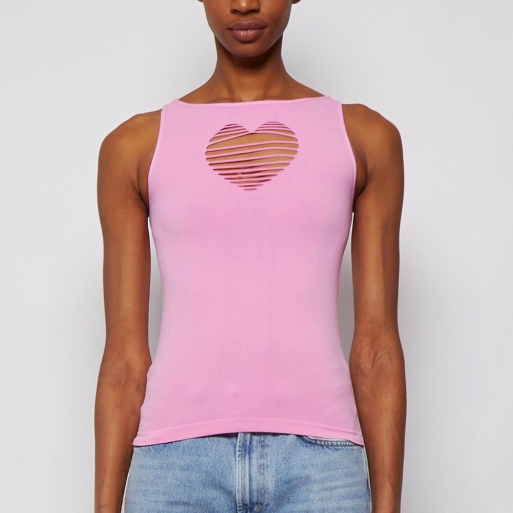 MAISIE WILEN HEART CUT-OUT FAVED TANK TOP PINK